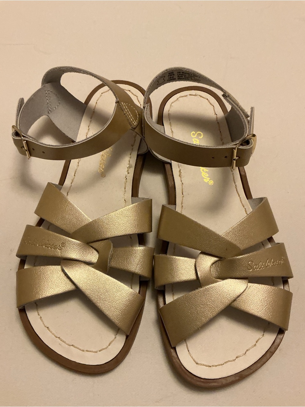 Salt Water Sandals by Hoy Metallic Gold Kids Cross-Strap Sandals